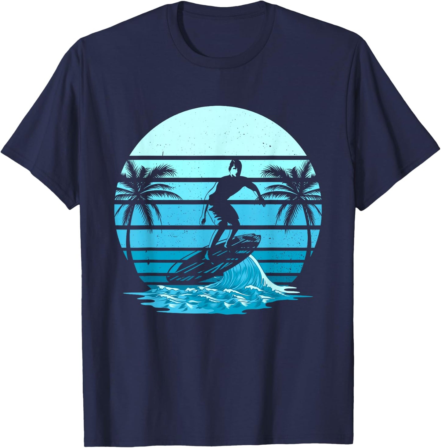 Vintage Surf Sunset Surfing Lover Gift Beach Retro Surfer T-Shirt - T-Shirt | Navy