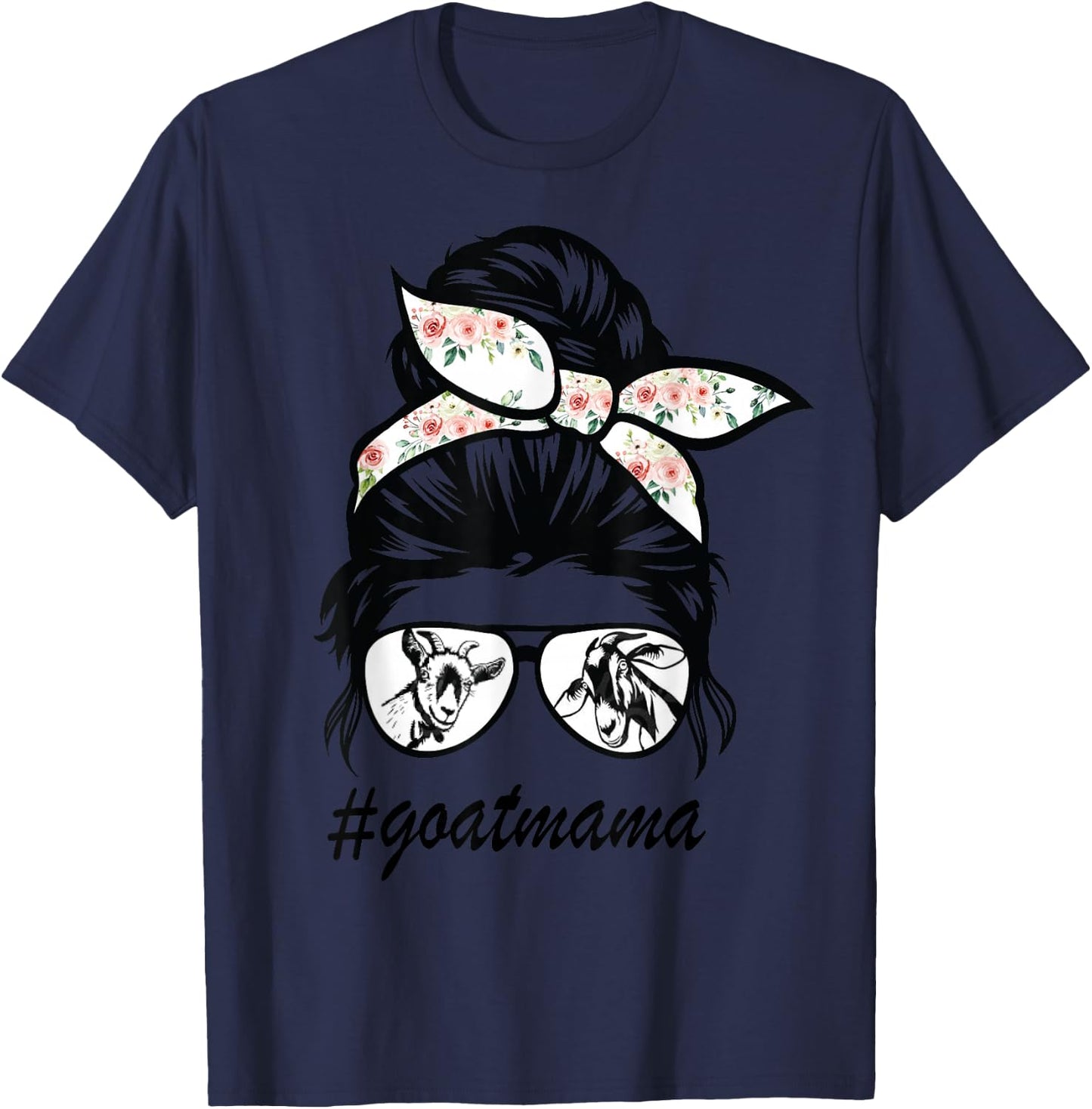goat mama Messy Bun goat mom messy bun hair glasses T-Shirt - T-Shirt | Navy