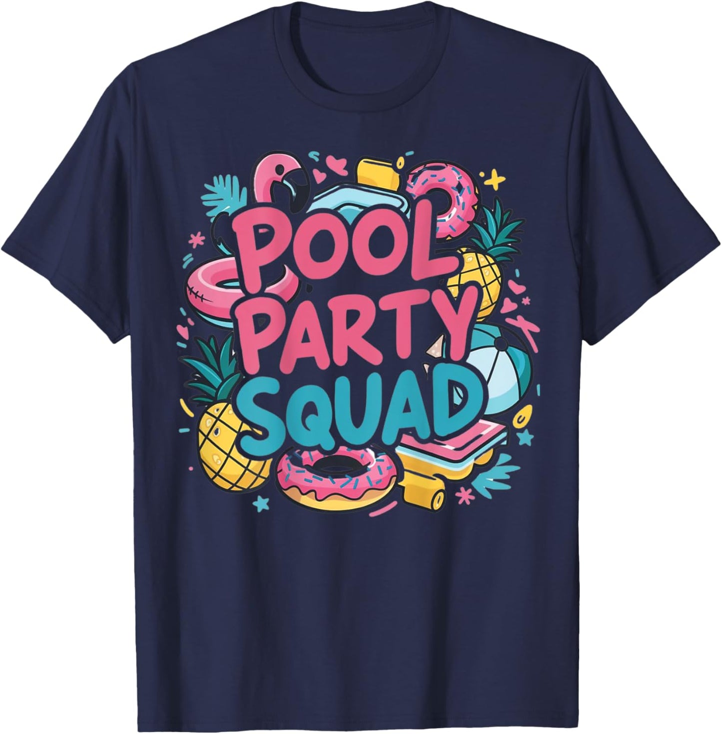 Pool Party Squad Birthday Summer Vacation Family (ON BACK) Women Kids T-Shirt - T-Shirt | Navy