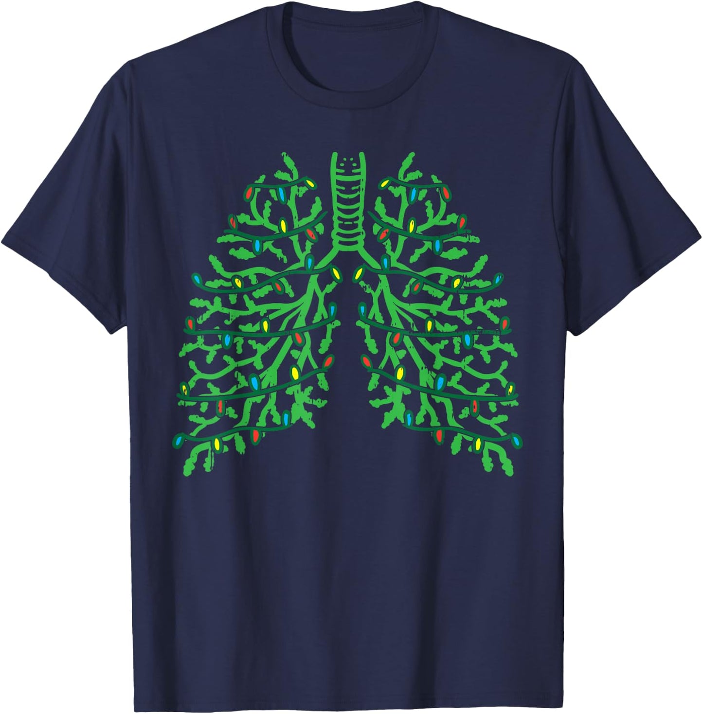 Pulmonologist Christmas Lungs Branches Cute Breath Xmas Gift T-Shirt - T-Shirt | Navy