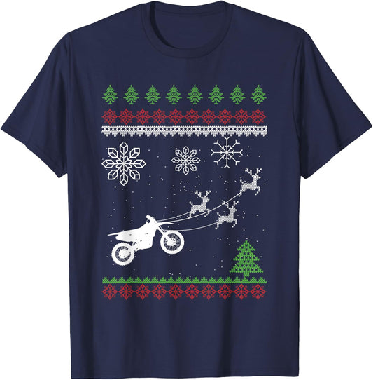 Reindeer Motocross Dirt Bike Motocross Ugly Christmas Gift T-Shirt - T-Shirt | Navy