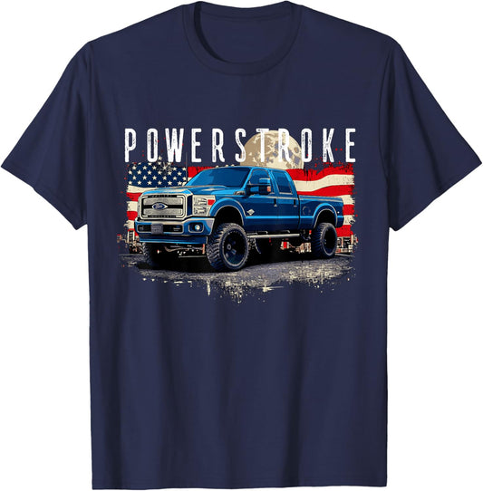 Powerstroke Patriotic Truck American Flag 6.7L Diesel Truck T-Shirt - T-Shirt | Navy