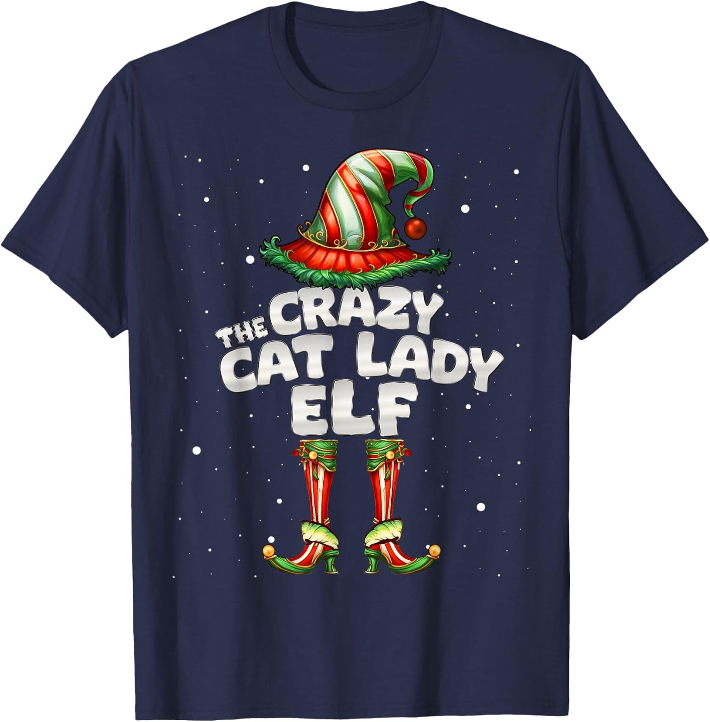 The Crazy Cat Lady Elf Family Matching Group Christmas T-Shirt - T-Shirt | Navy