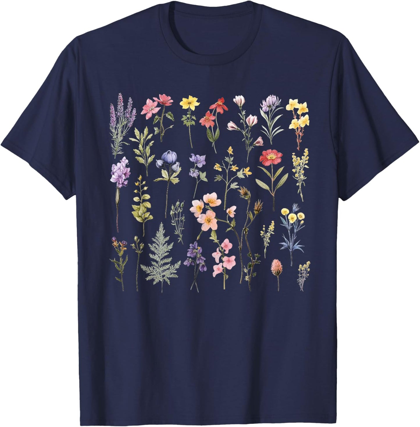 Vintage Flowers Women Wildflower Graphic Floral Gardening T-Shirt - T-Shirt | Navy