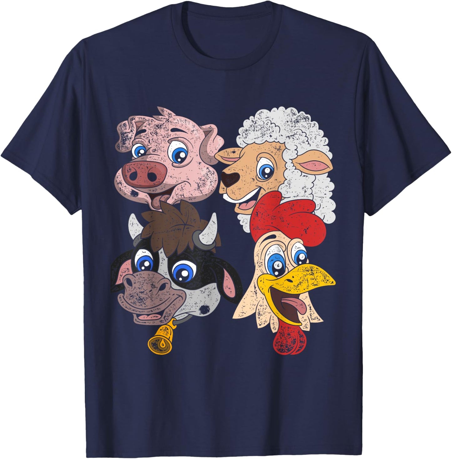 Pig Sheep Cow Chicken Kids Toddlers Funny Farm Squad Animal T-Shirt - T-Shirt | Navy