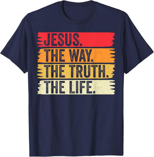 Jesus The Way Truth and The Life Men Women Vintage Christian T-Shirt - T-Shirt | Navy