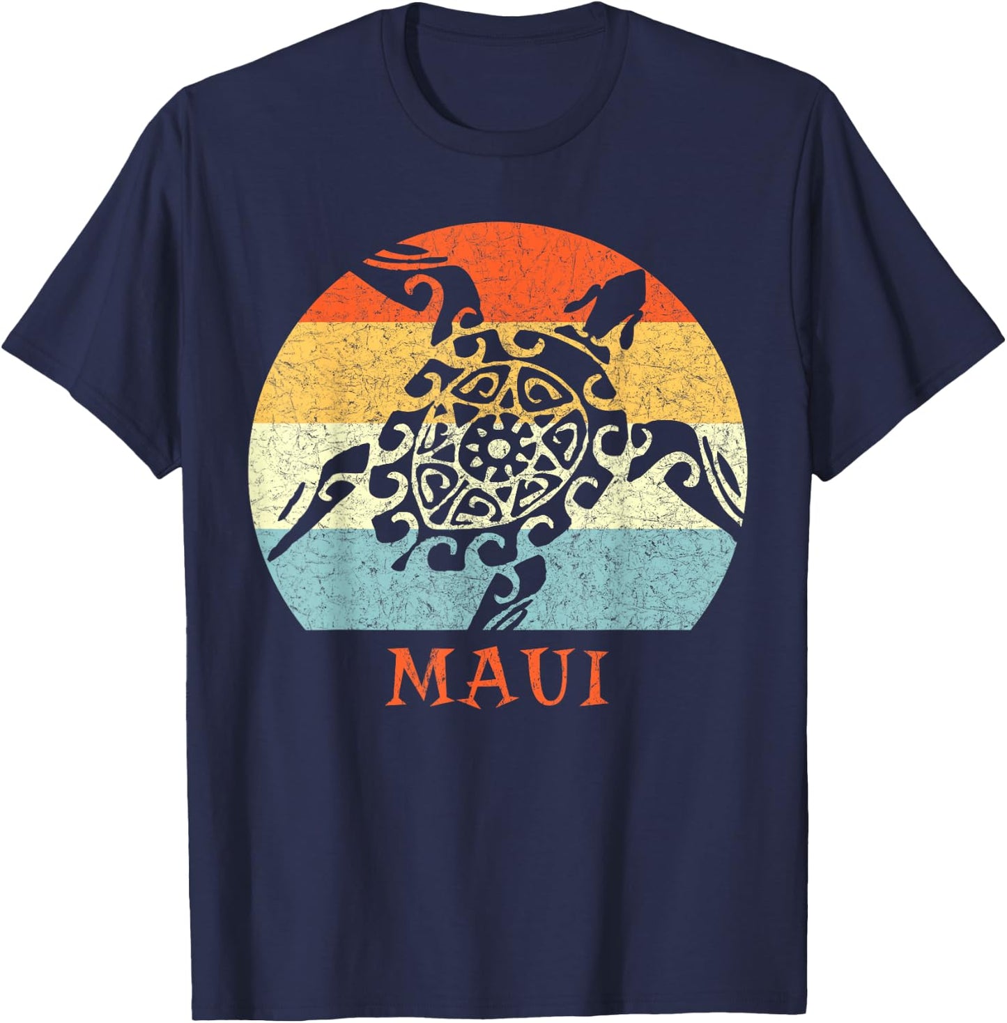 Maui, Hawaii Vintage Retro Sea Turtle Throwback Vacation T-Shirt - T-Shirt | Navy