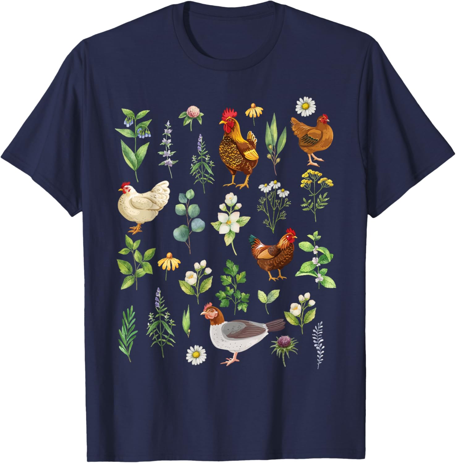 Wildflower Chicken Garden Farm Animal Lover Floral Farmer T-Shirt - T-Shirt | Navy