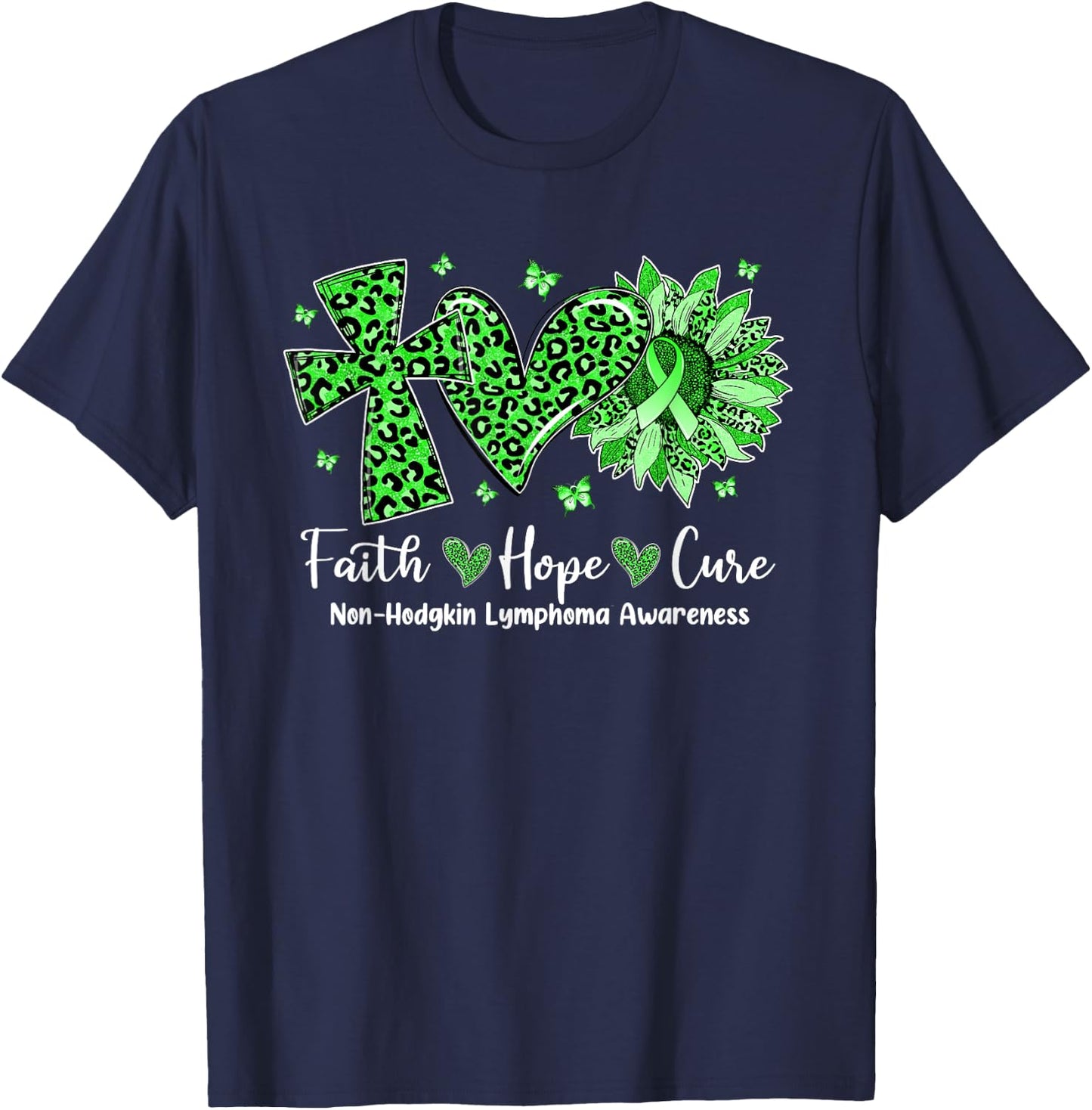 Faith Hope Cure Sunflower Leopard Non-Hodgkin Lymphoma T-Shirt - T-Shirt | Navy