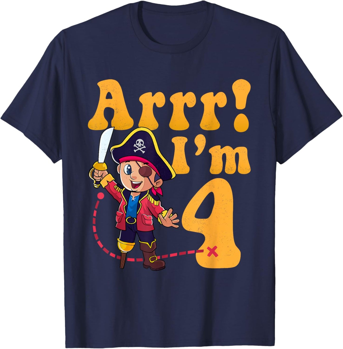 Kids 4th Pirate Birthday Party Arrr I'm 4 Four Years Old T-Shirt - T-Shirt | Navy