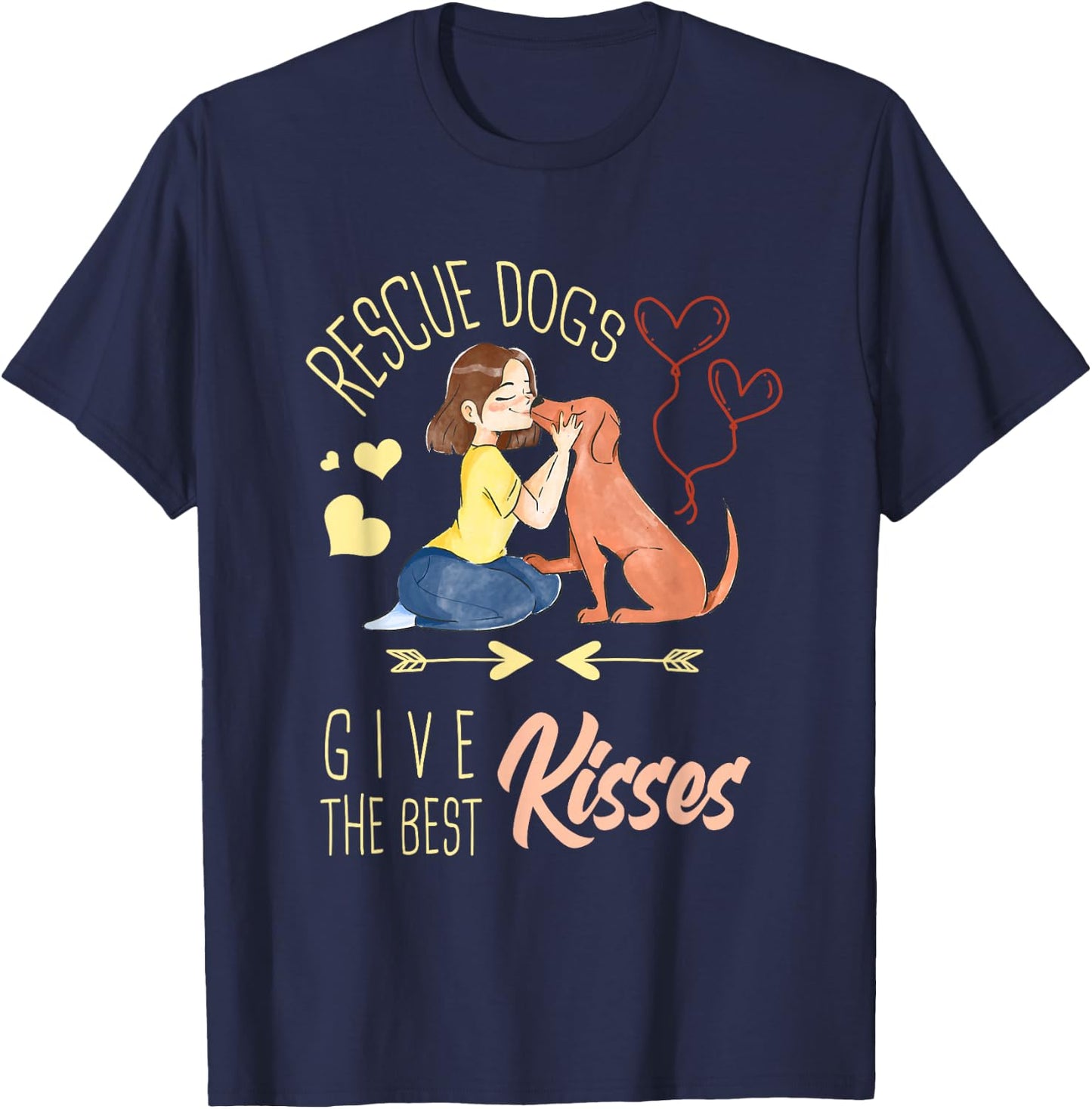 Vintage Rescue Dogs Give The Best Kisses Adopted Dog Lovers T-Shirt - T-Shirt | Navy