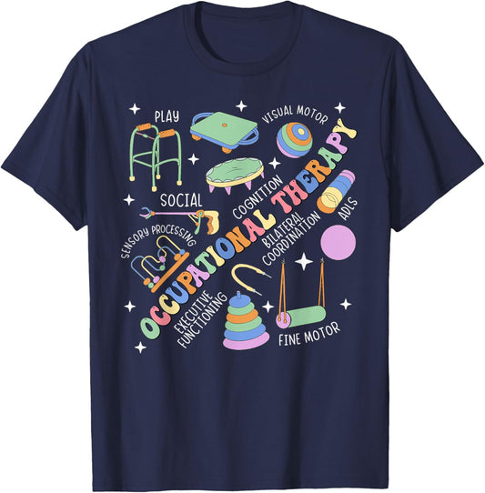 Groovy Occupational Therapy OT Therapist Assistant OTA Retro T-Shirt - T-Shirt | Navy