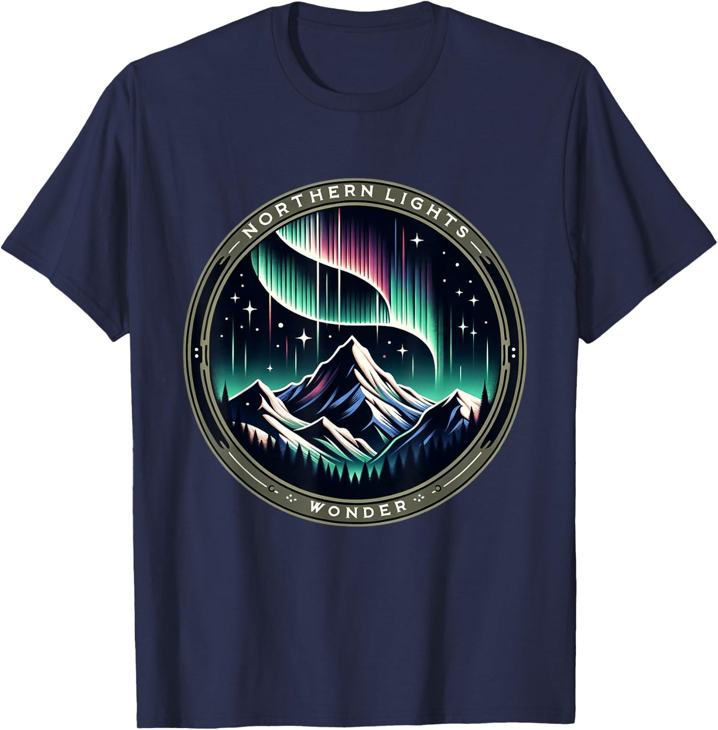 Aurora Borealis Mountain - Northern Lights Nature Wonder T-Shirt - T-Shirt | Navy