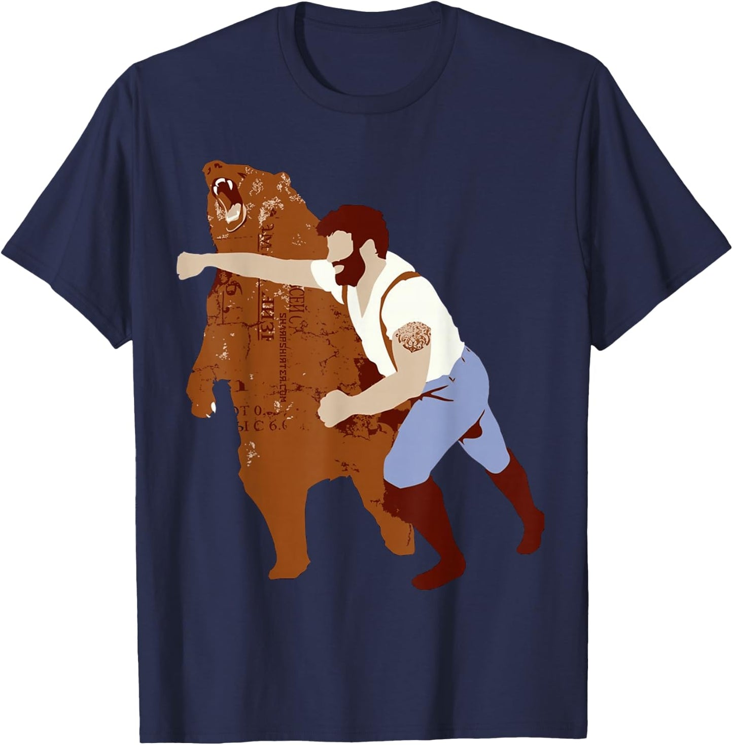 Man Punching Bear Funny T-Shirt - T-Shirt | Navy