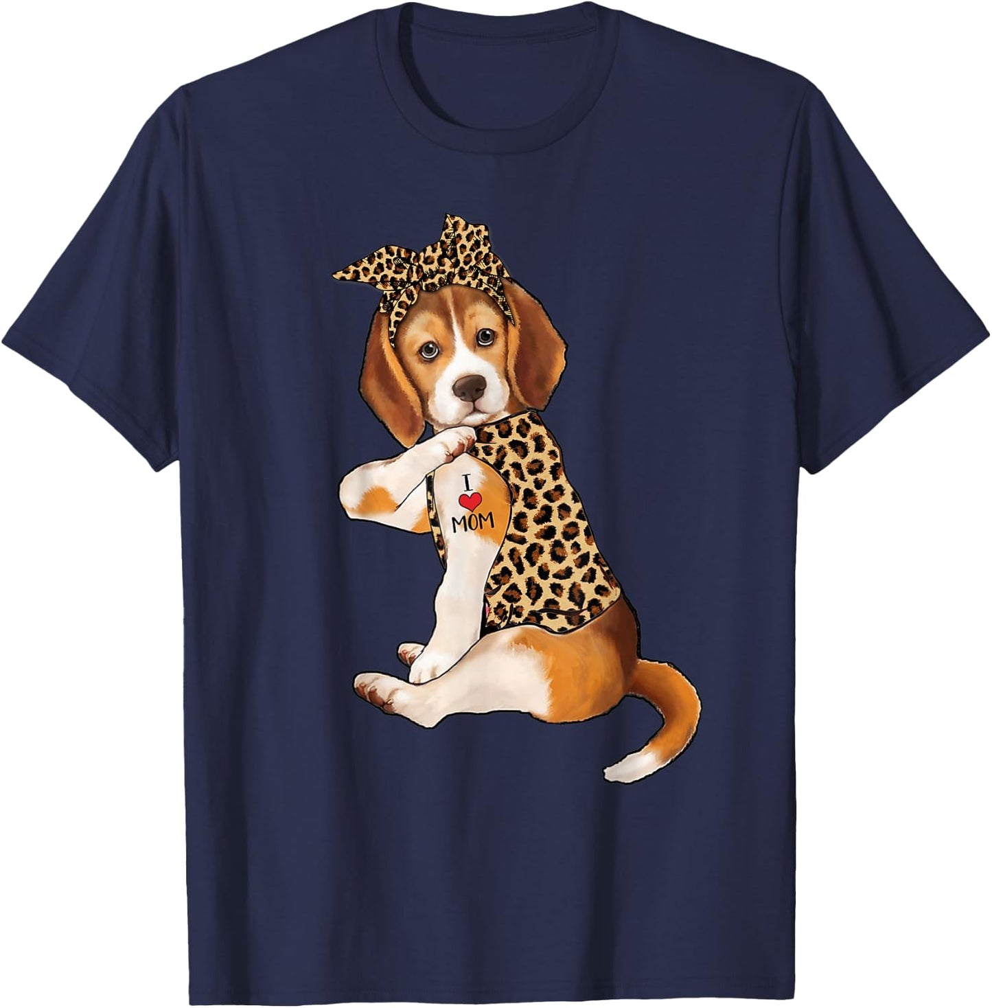 Beagle Dog Lover I Love Mom Tattoo Leopard Mothers Day T-Shirt - T-Shirt | Navy