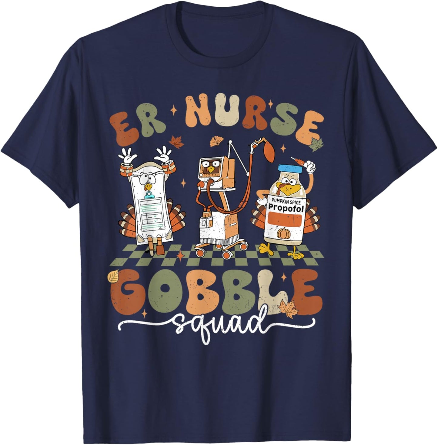 ER Nurse Gobble Squad ER Nurse Turkey Lover Thanksgiving T-Shirt - T-Shirt | Navy