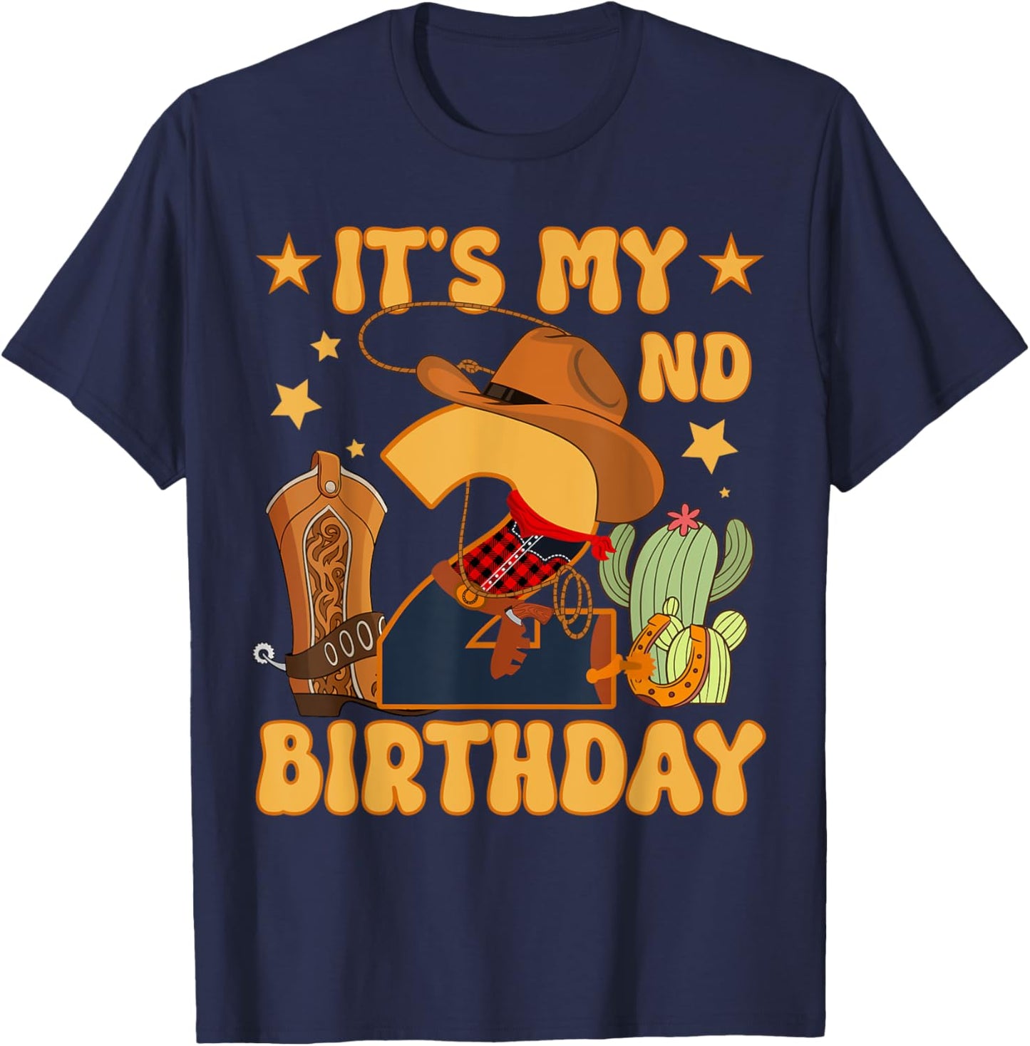 It's My 2nd Birthday Cowboy Rodeo Horse 2 Year Old Bday Boy T-Shirt - T-Shirt | Navy