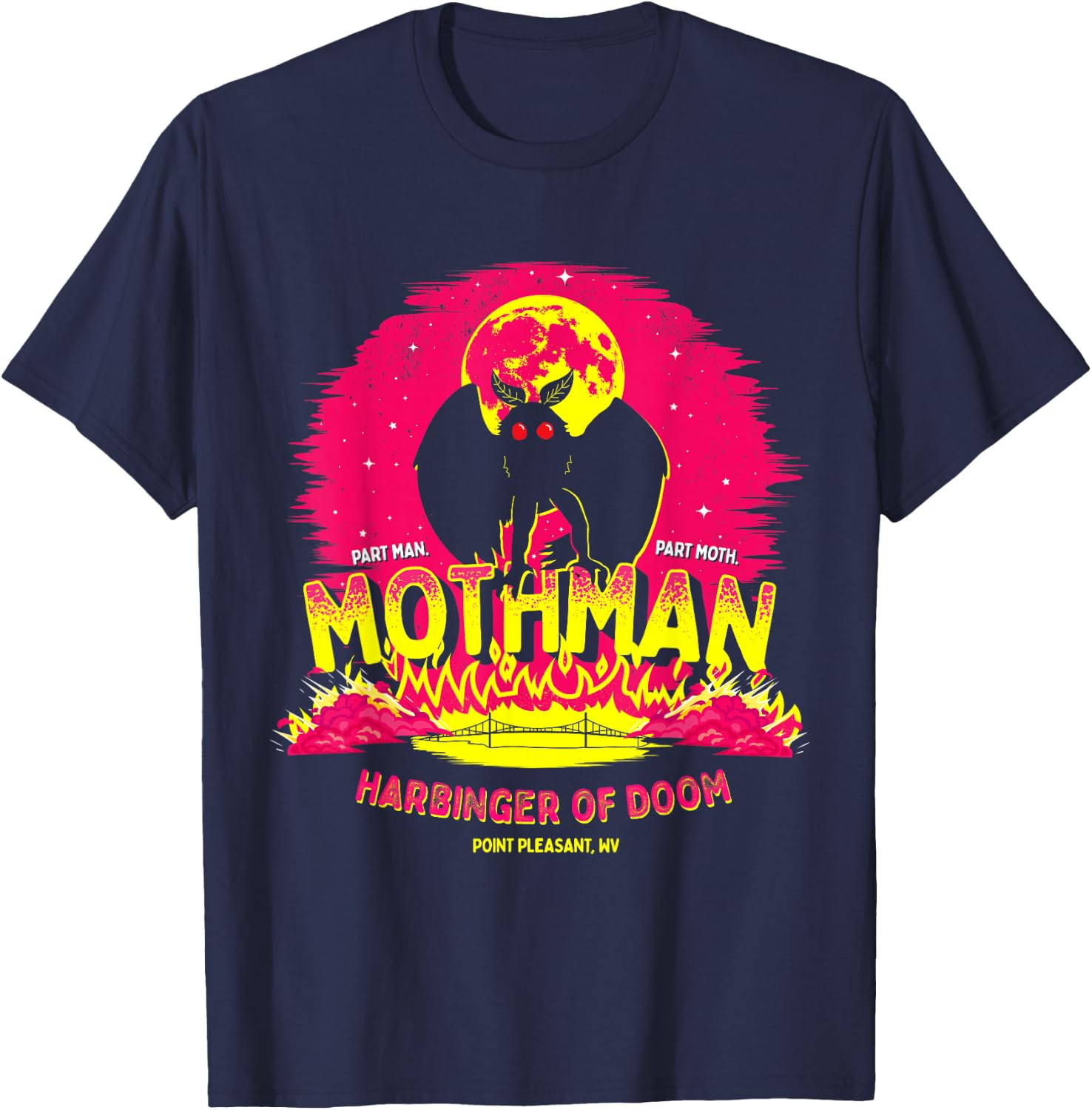 Mothman - Harbinger of Doom! Funny Cute Cryptid Creature Short Sleeve T-Shirt - T-Shirt | Navy