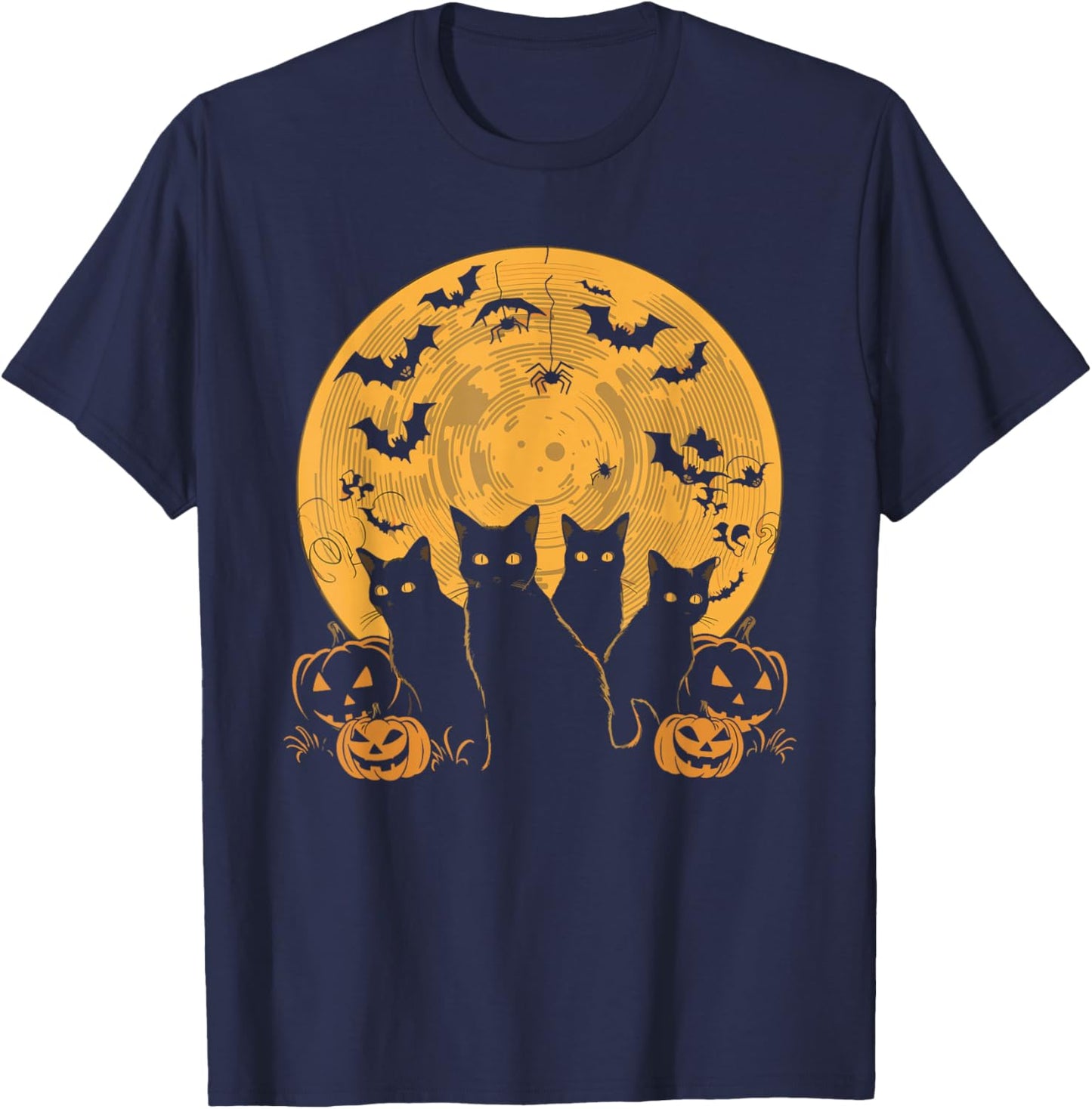Cat Halloween Moon T-Shirt - T-Shirt | Navy