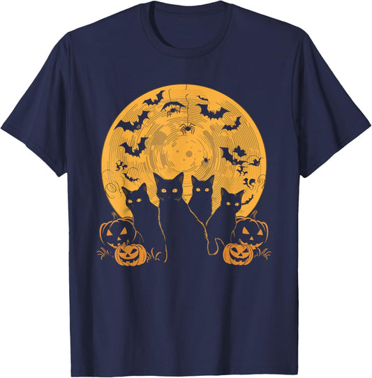 Cat Halloween Moon T-Shirt - T-Shirt | Navy