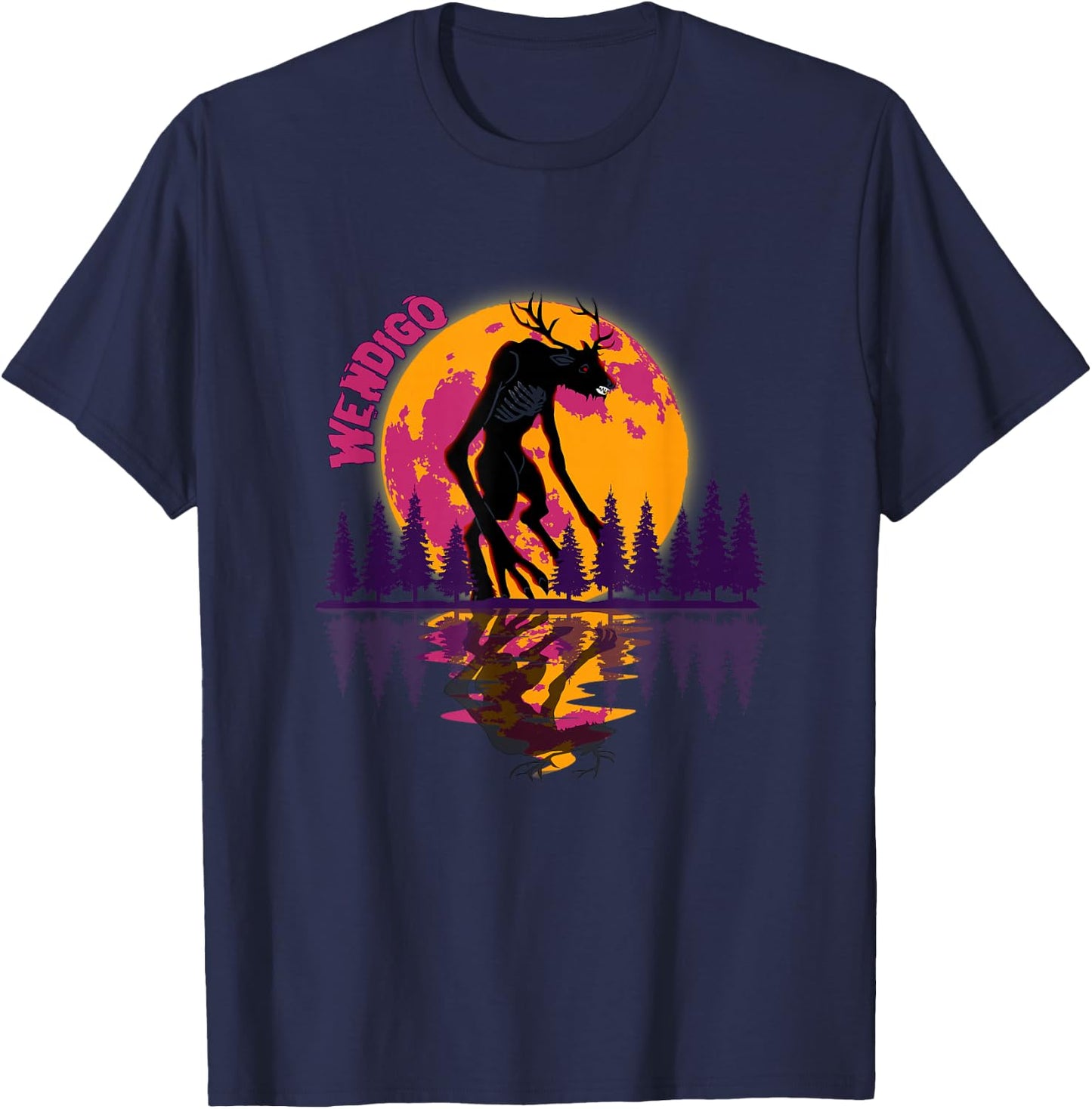 Cryptid Full Moon and Wendigo T-Shirt - T-Shirt | Navy