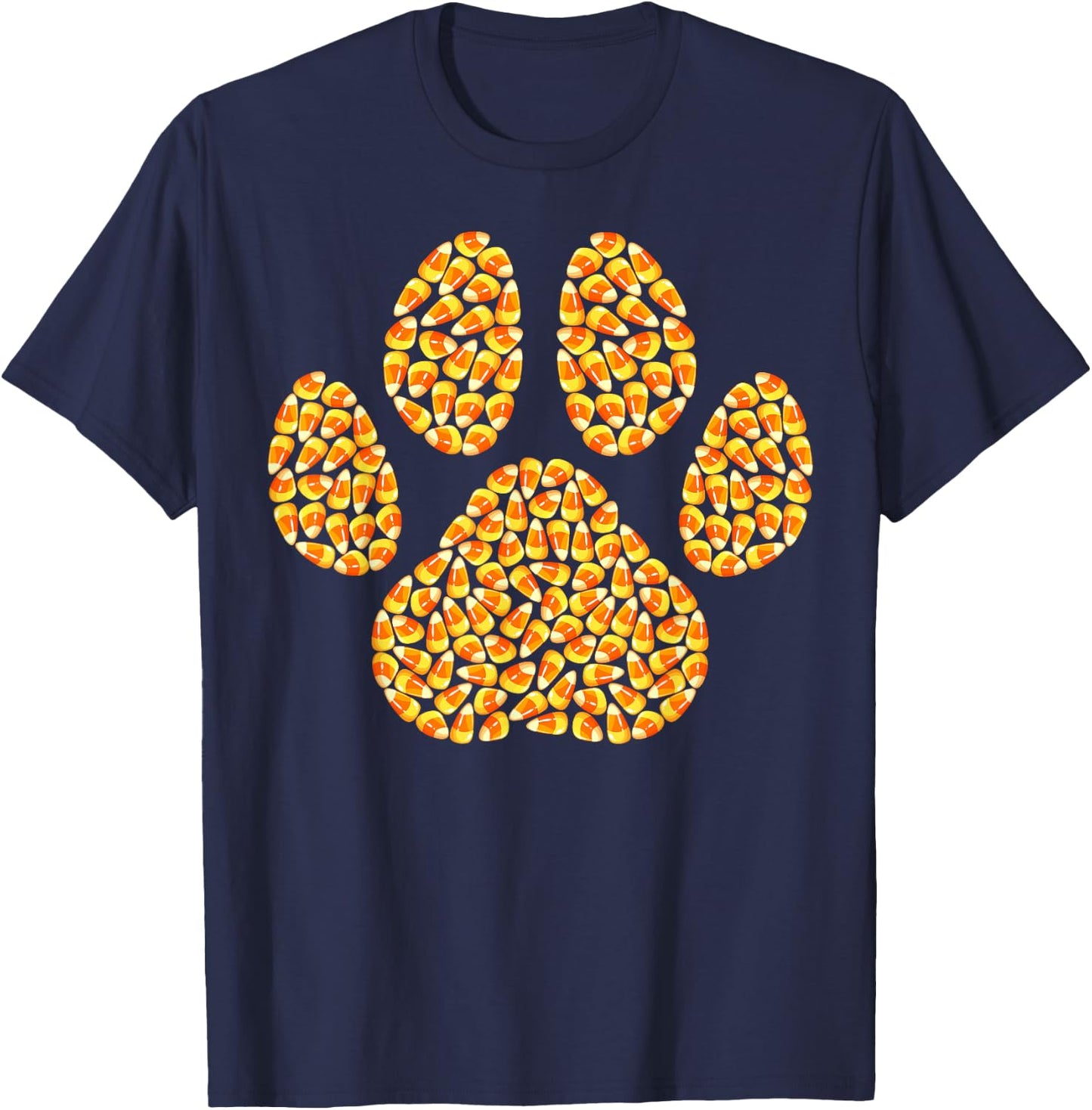 Funny Candy Corn Dog Paw Print Happy Halloween Day Kids Boys T-Shirt - T-Shirt | Navy