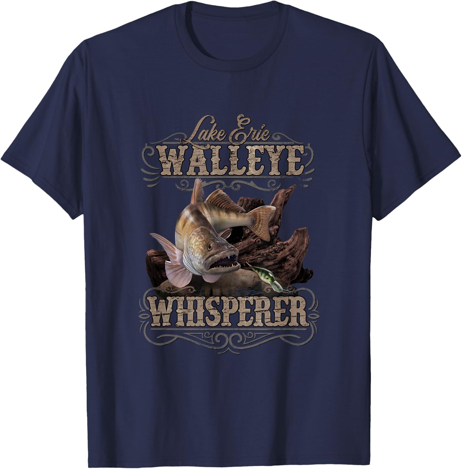 Lake Erie Walleye Whisperer Vintage Fishing T-Shirt - T-Shirt | Navy