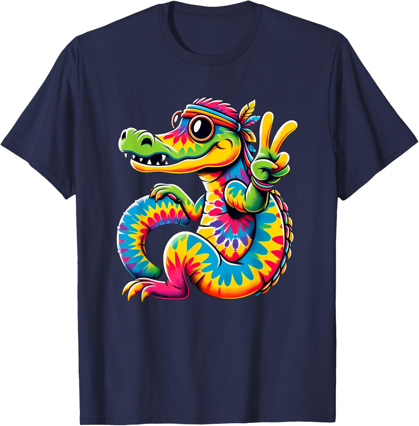 Peace Sign Tie Dye Alligator T-Shirt - T-Shirt | Navy