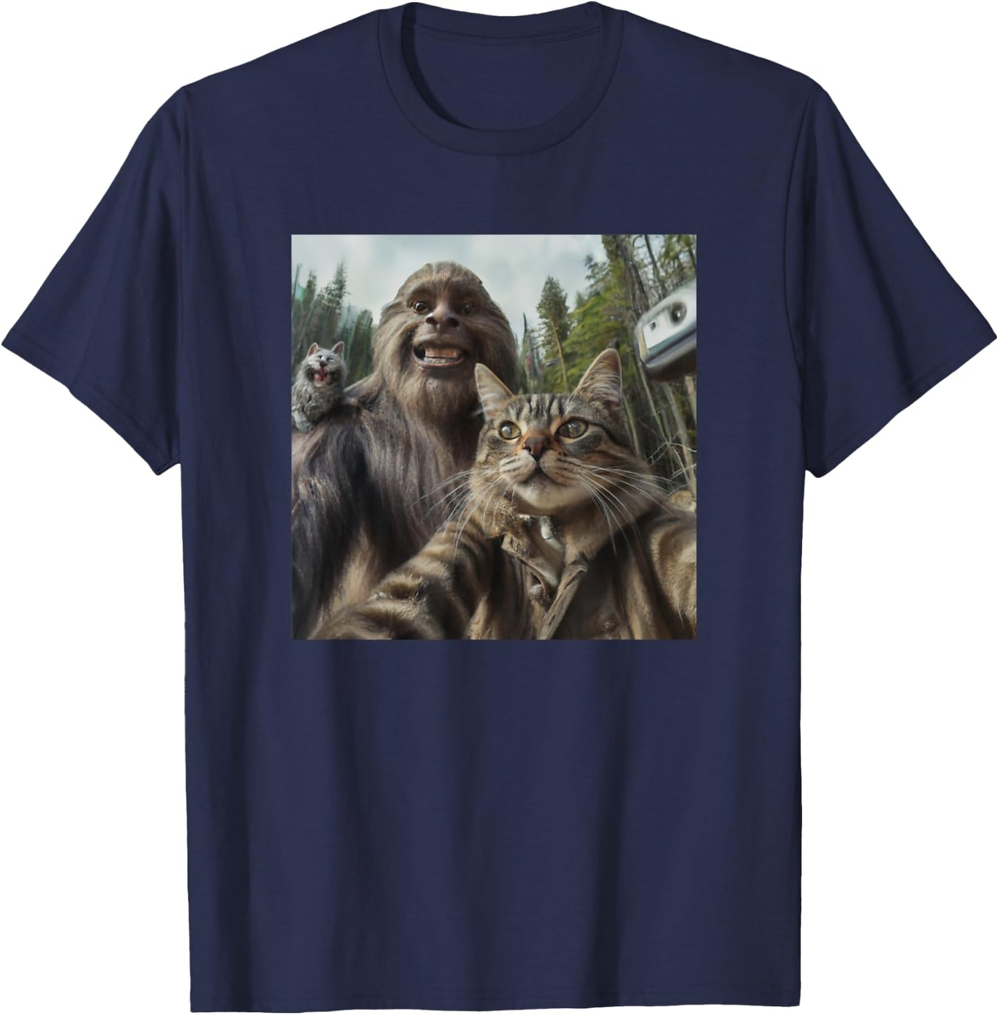 Cat Bigfoot Sasquatch Selfie Photo Funny Retro Classic Humor T-Shirt - T-Shirt | Navy
