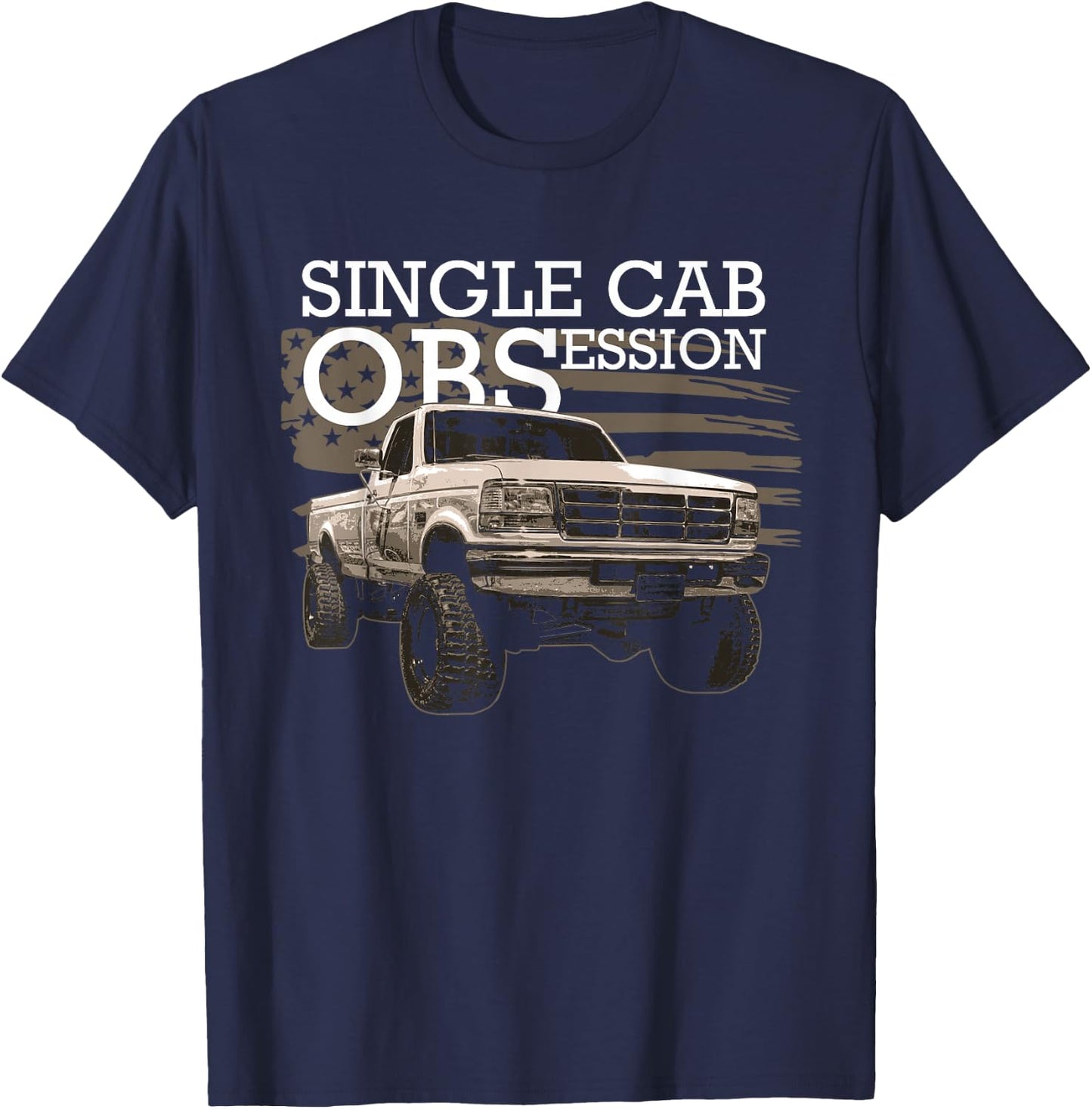 OBS Single Cab Truck American Flag Old Body Style Truck T-Shirt - T-Shirt | Navy