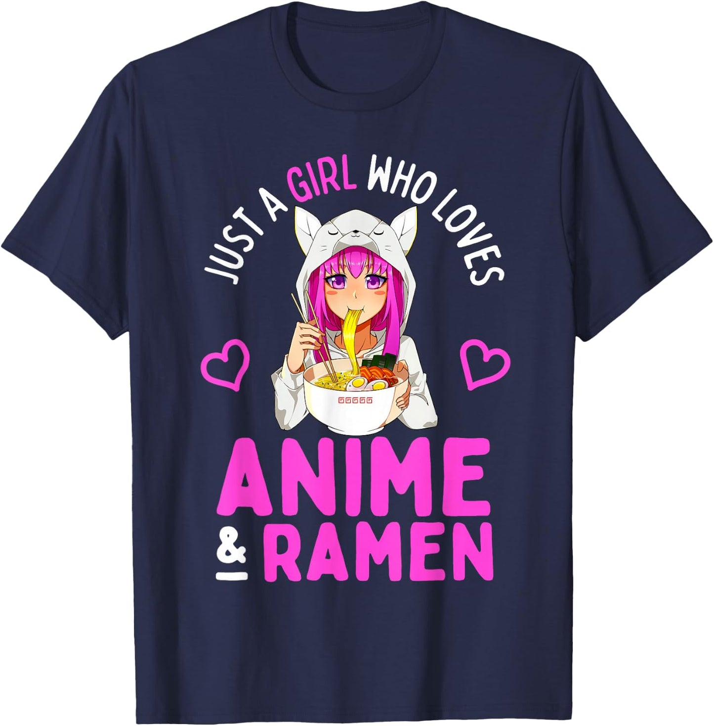 Just a Girl Who Loves Anime and Ramen Bowl Japanese Girls Small T-Shirt - T-Shirt | Navy