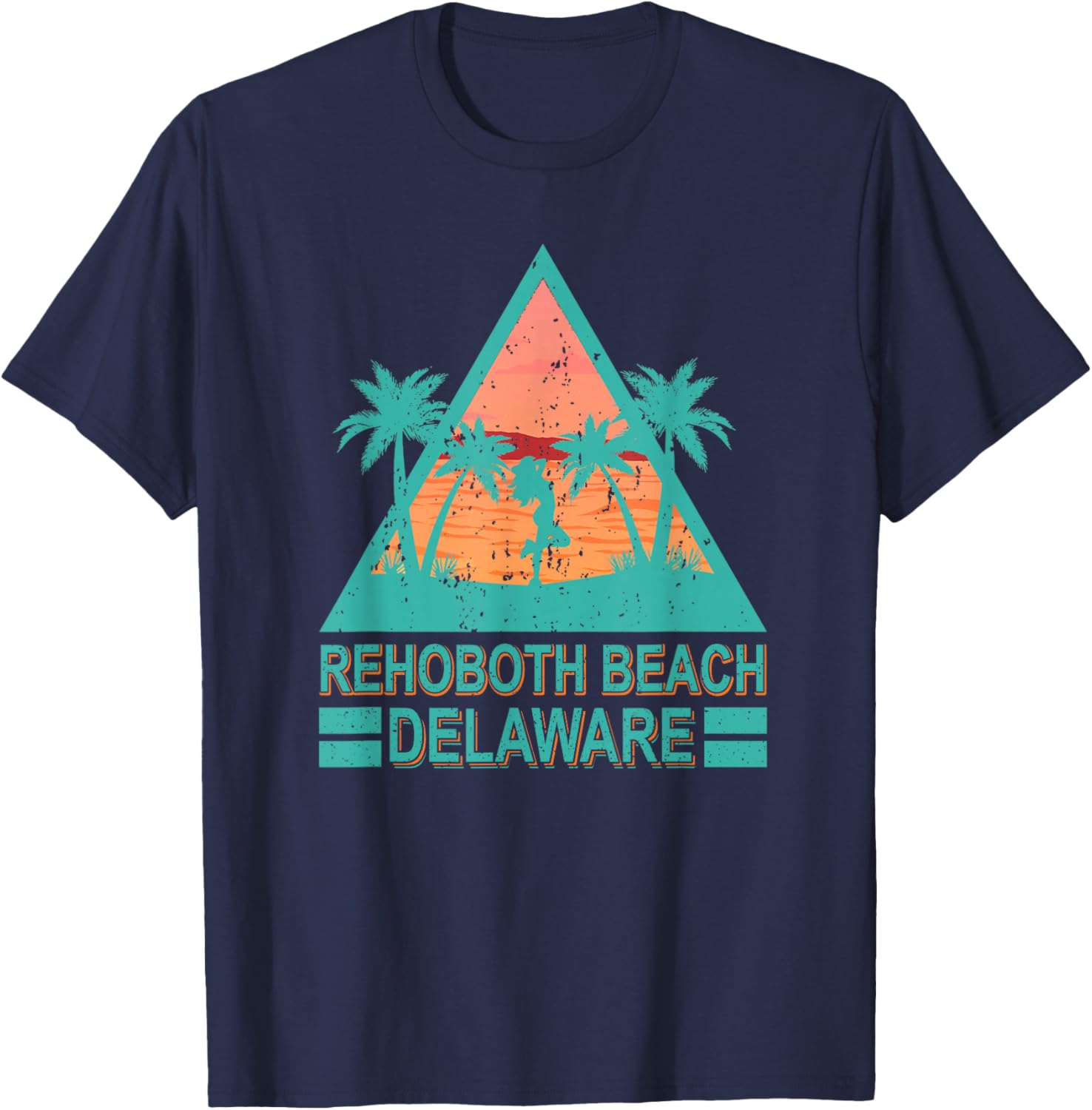 Vintage Palm Trees In Retro Triangle Rehoboth Beach Delaware Women Girls Kids T-Shirt - T-Shirt | Navy