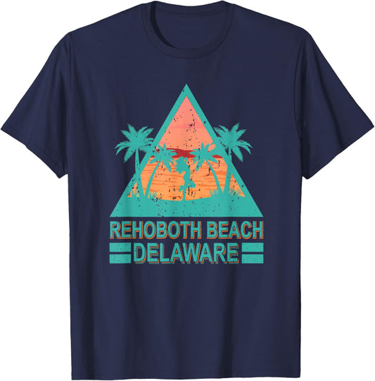 Vintage Palm Trees In Retro Triangle Rehoboth Beach Delaware Women Girls Kids T-Shirt - T-Shirt | Navy