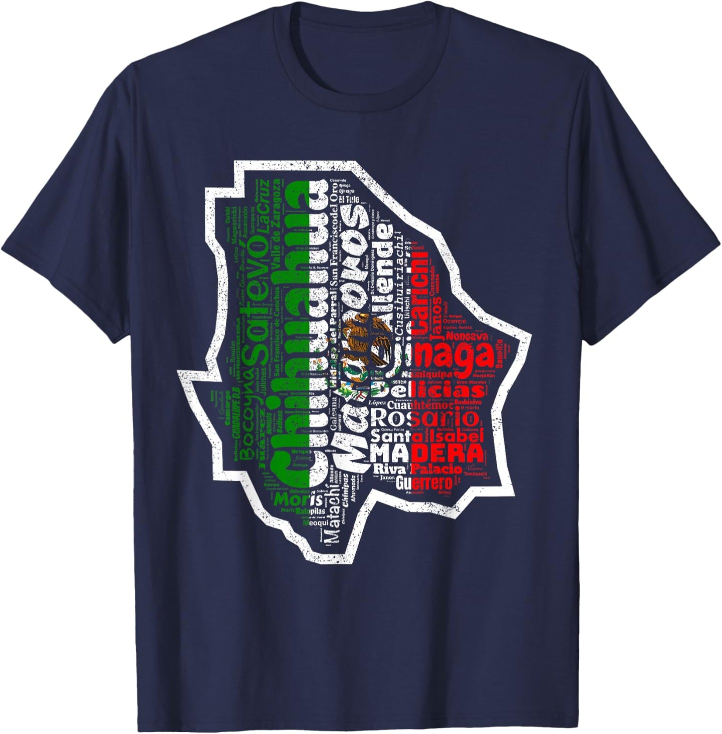 Chihuahua Mexico Mapa Bandera Mexicana State T-Shirt - T-Shirt | Navy
