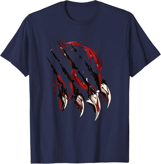 Wild Cat Paws In Blood Scary Claw Scratches Novelty Funny T-Shirt - T-Shirt | Navy