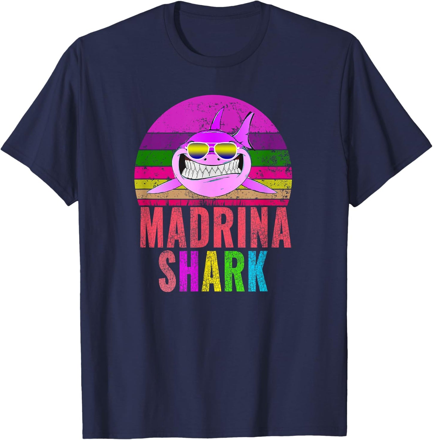 Madrina Shark Funny Spanish Godmother Vintage T-Shirt - T-Shirt | Navy