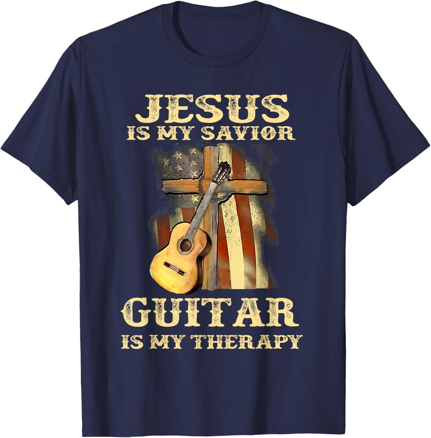 Jesus Is My Savior Guitar Is My Therapy Funny Christian T-Shirt - T-Shirt | Navy