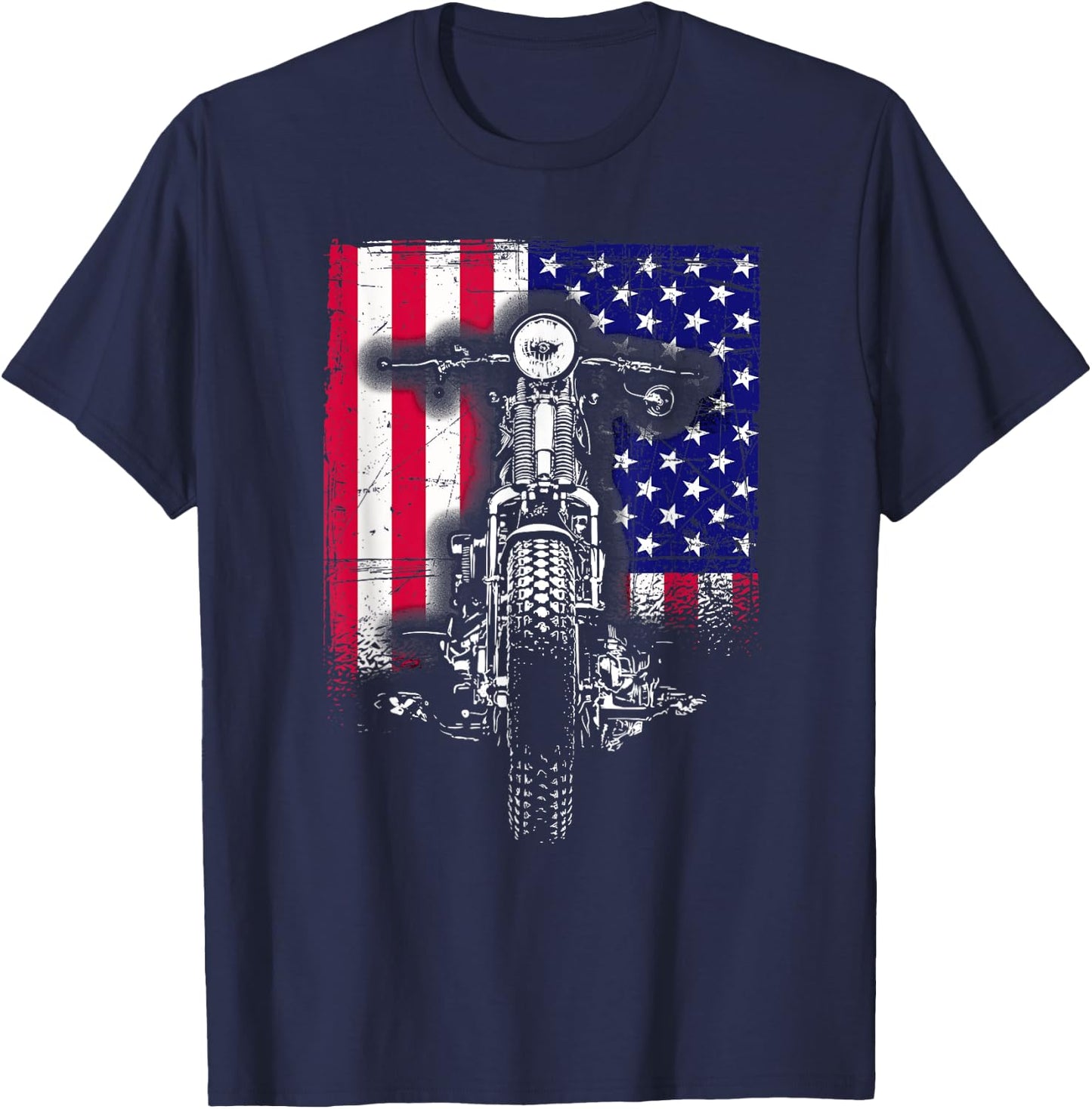 Motorcycle Rider Bike Riding US Flag American Pride Biker T-Shirt - T-Shirt | Navy