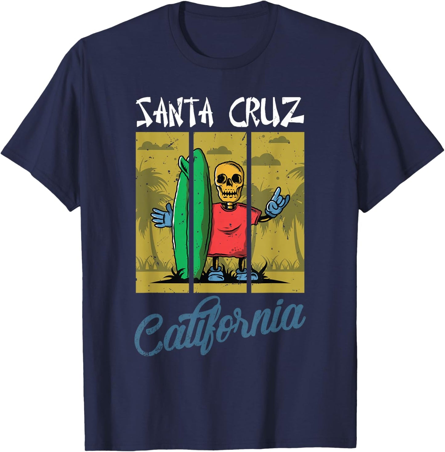 Old School Skater Santa Cruz California Skateboard T-Shirt - T-Shirt | Navy