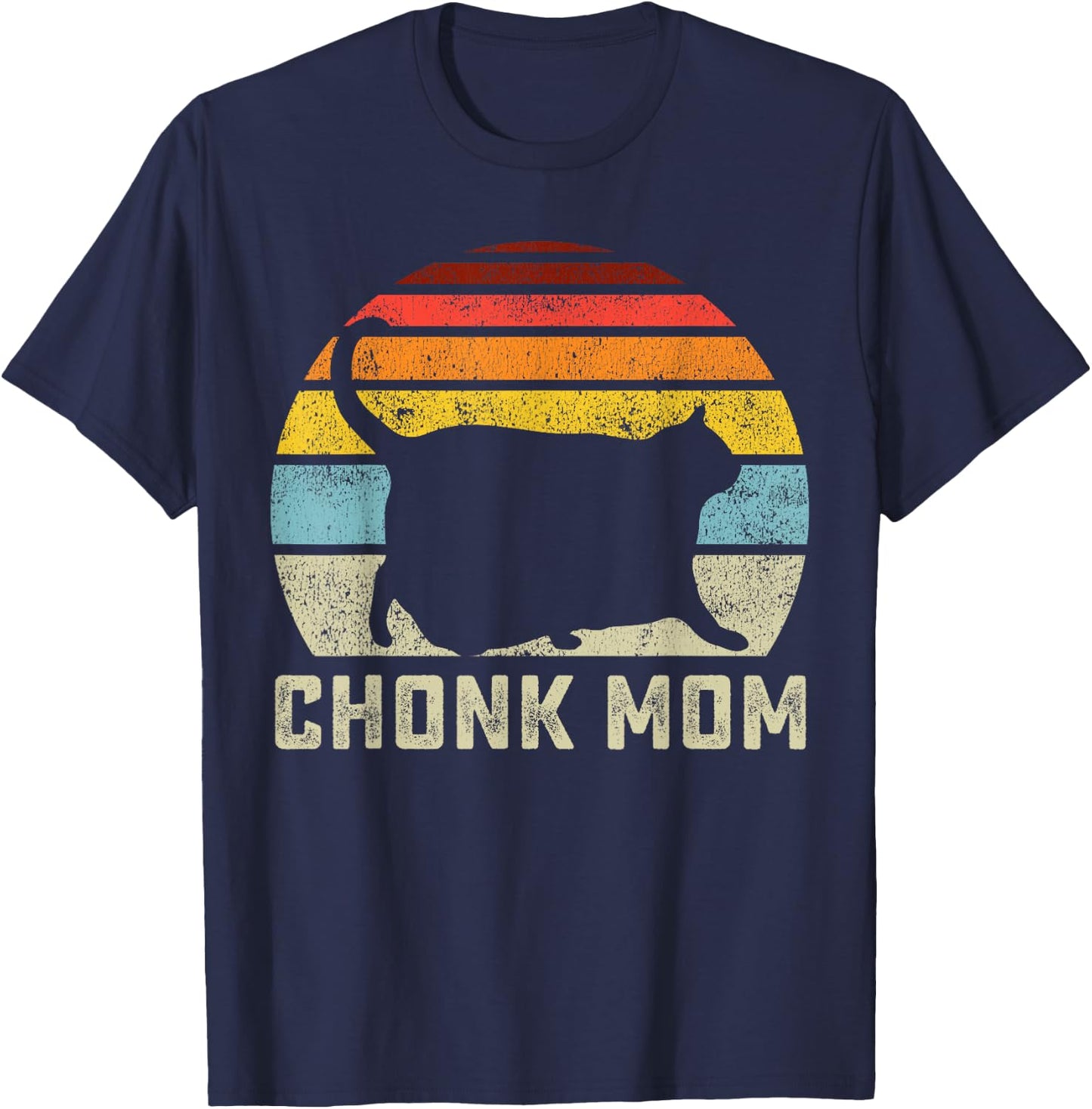 Chonk Cat Mom Scale Meme Funny Retro Style Mommy Cats Memes T-Shirt - T-Shirt | Navy