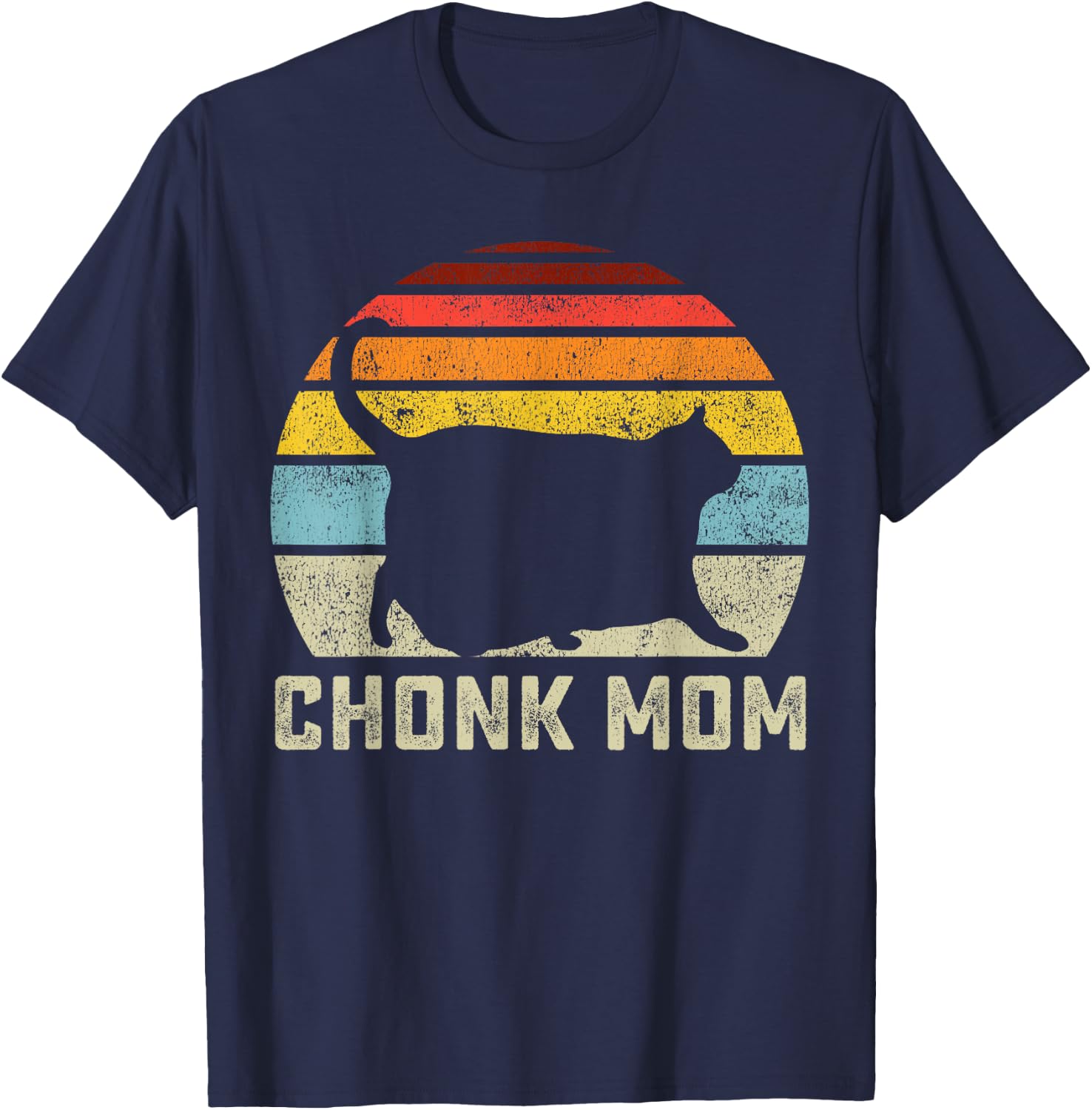 Chonk Cat Mom Scale Meme Funny Retro Style Mommy Cats Memes T-Shirt - T-Shirt | Navy