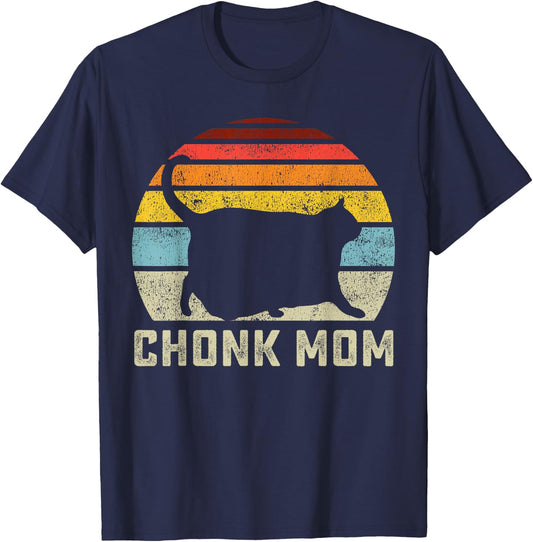 Chonk Cat Mom Scale Meme Funny Retro Style Mommy Cats Memes T-Shirt - T-Shirt | Navy
