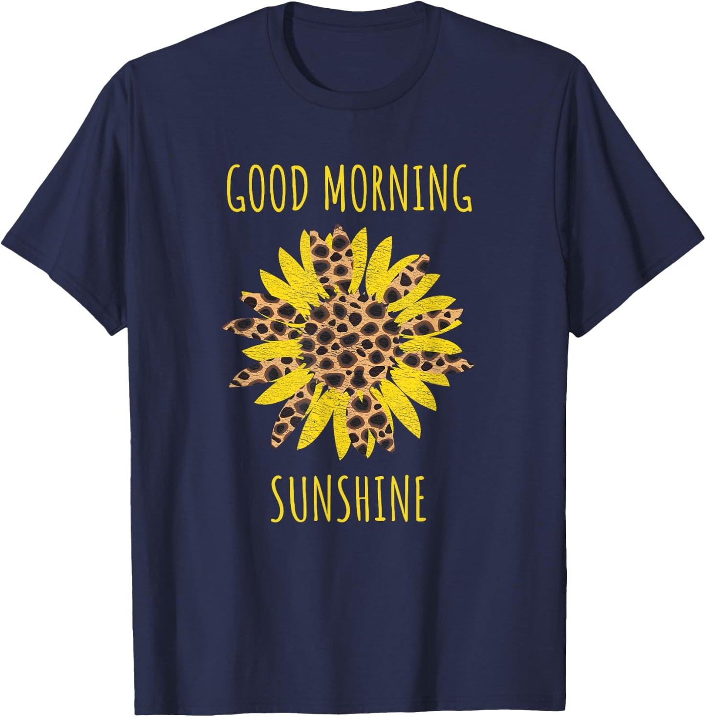 Good Morning Sunshine Sunflower Leopard Bohemian T-Shirt - T-Shirt | Navy