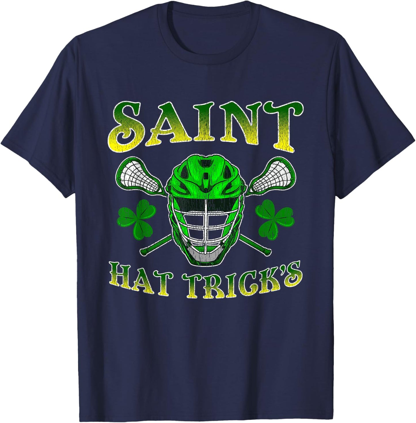 Funny Lacrosse Irish St Patrick's Day Distressed T-Shirt - T-Shirt | Navy
