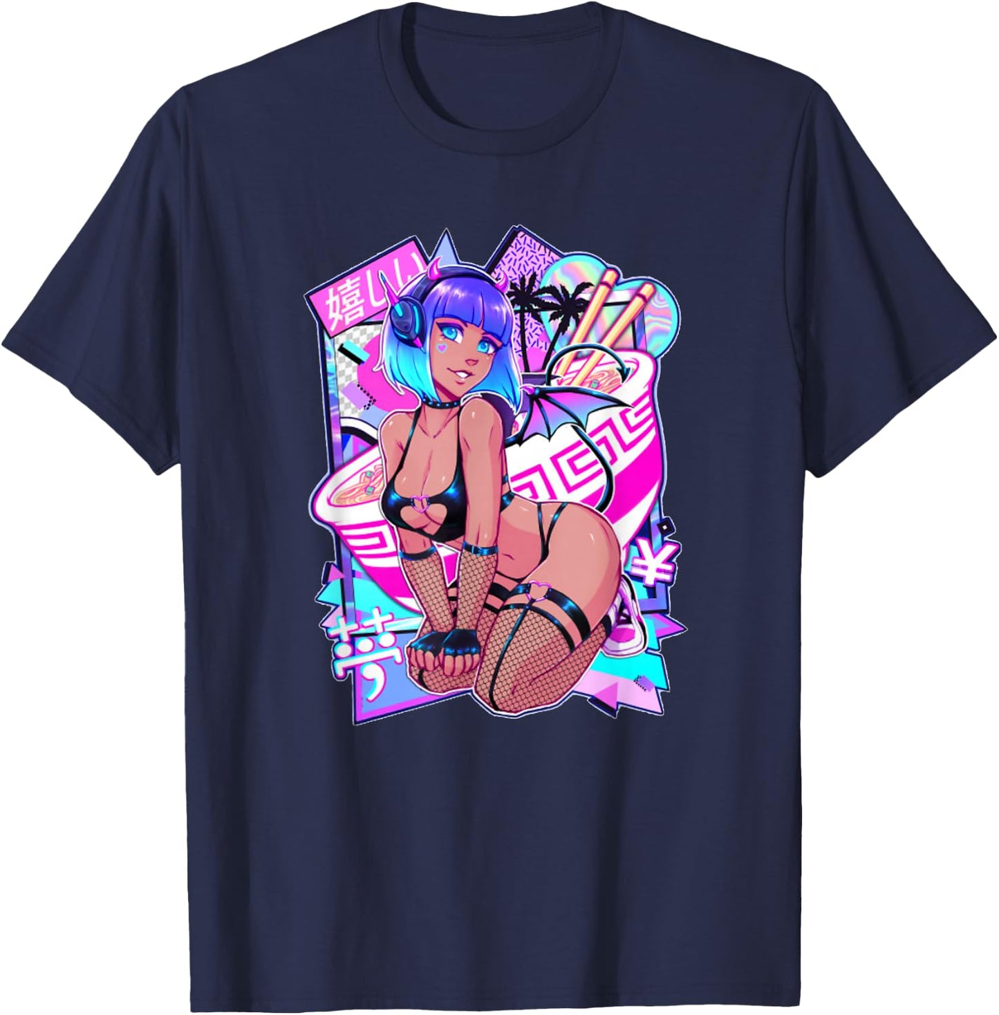 Sexy Anime Girl Japanese Sexy Demon Girl Cosplay Small T-Shirt - T-Shirt | Navy