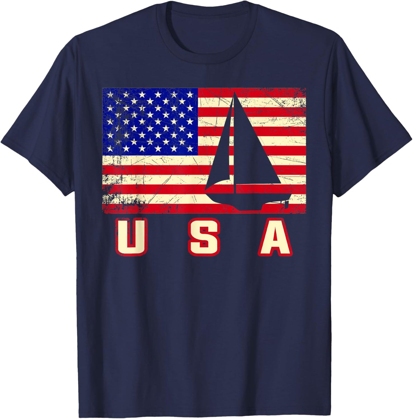 American Flag Sailing | Cute Boating Gift Kids Men T-Shirt - T-Shirt | Navy