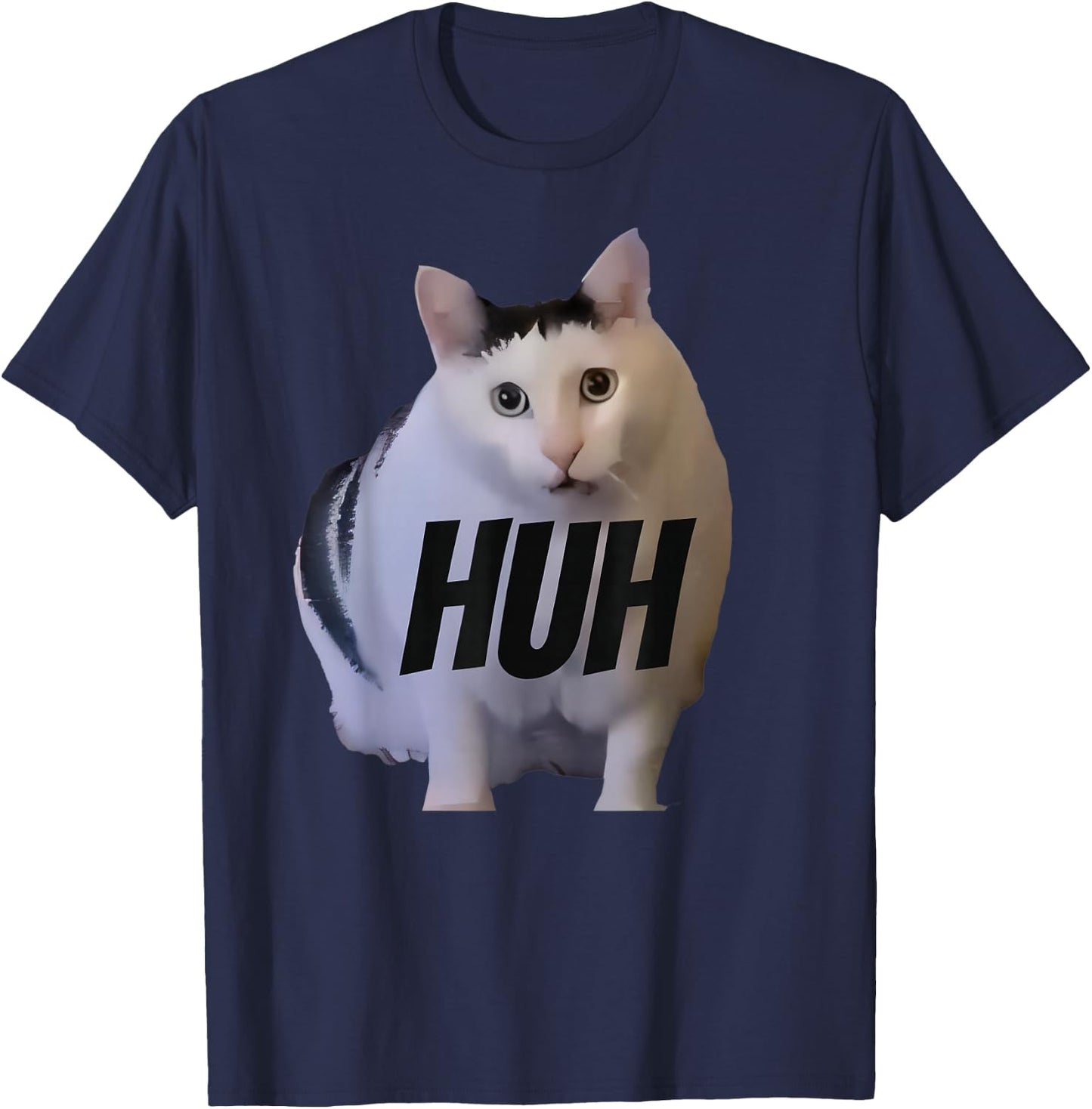 Meme Huh Cat Funny T-Shirt - T-Shirt | Navy