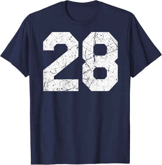#28 Jersey Uniform Varsity Sports Number, 28th Birthday T-Shirt - T-Shirt | Navy