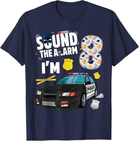 Police Car 8th Birthday Boy 8 year old Cop Policeman Officer T-Shirt - T-Shirt | Navy