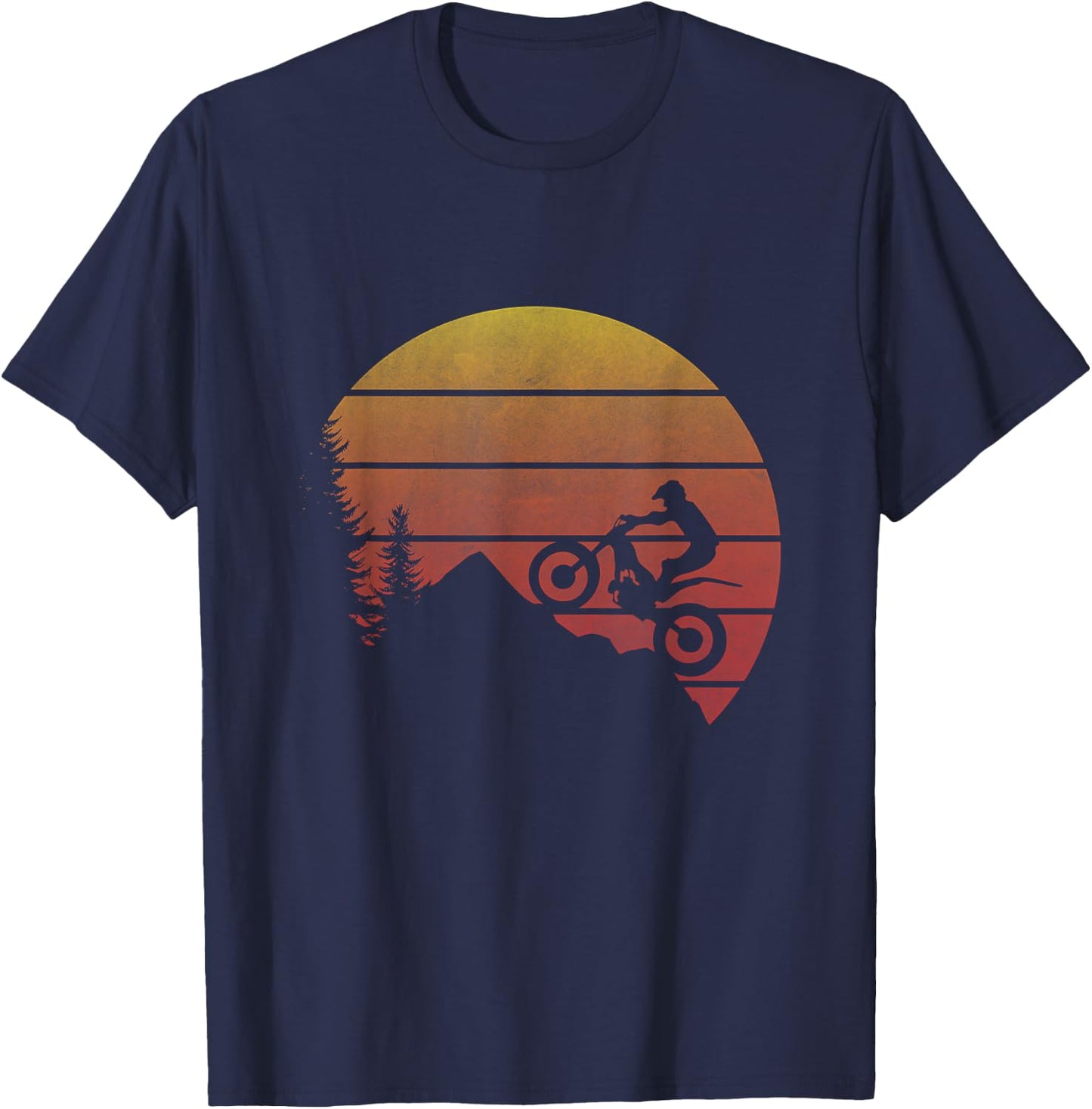Vintage Trial Design -Adults Kids Black Motorcycle Small Classic Fit Short Sleeve Cotton 65% Polyester 35% T-Shirt - T-Shirt | Navy